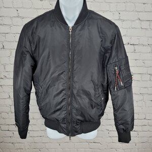 August Mcgregor Black Nylon Full Zip Inner Pocket Bomber Jacket Size Small S